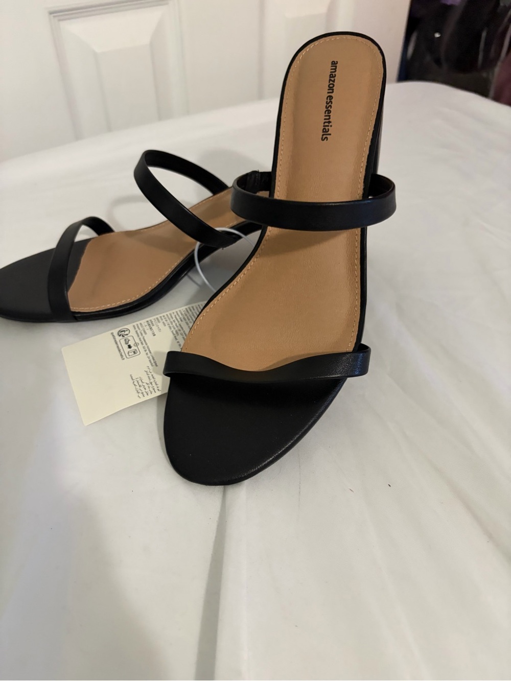Black Strappy Block Heel Slide Sandals Slip On, Amazon Essentials  Womens 9.5